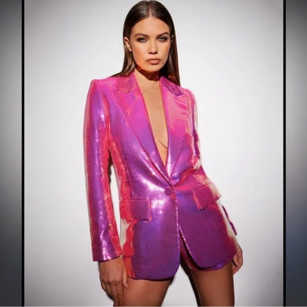 NBD Shimmering Pink Blazer with shorts, size S/M. Brand new with tags. Sold out.